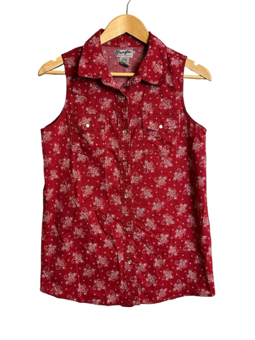Wrangler Retro Paisley Pearl Snap Button Down Western Sleeveless Top M